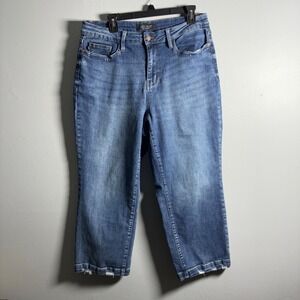 Judy Blue Womens Blue Wash Cropped Flare Jeans Distressed Raw Hem Size 14W